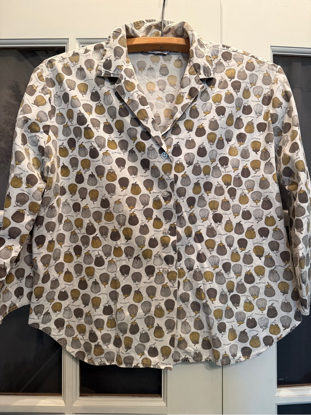 Vintage Laura Petrie woman’s blouse featuring eggplants